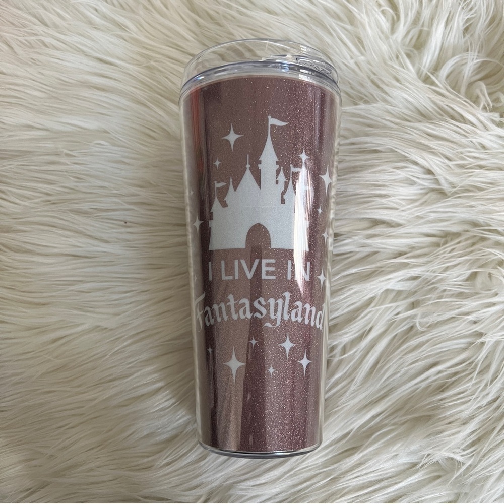 Disney Fantasyland Pink Glitter Travel Coffee Mug